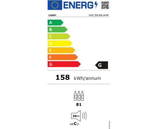 Candy Wine Cooler CWC 200 EELW/NF Energy efficiency class G Free standing Bottles capacity 81 Black Jaunumi Sadz. tehnika