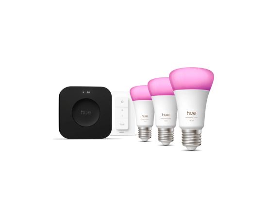 Philips Hue Starter set: 3 smart E27 bulbs, dimmer switch, Hue Bridge Pro E27 White and colored light Viedās lampas un spuldzes