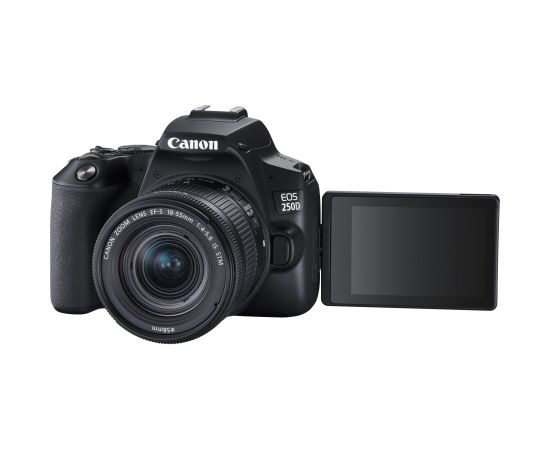 Canon EOS 250D + 18-55mm Kit Megapixel 24.1 MP Image stabilizer ISO sensitivity (max) 256000 Wi-Fi Video recording Manual CMOS Black Digitālās fotokameras
