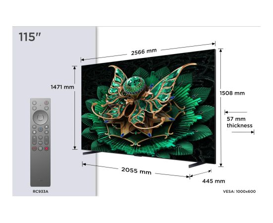TV Set TCL 115 " 4K Ultra HD 3840 x 2160 pixels Flat 16:9 QD-Mini LED 115C7K Телевизоры