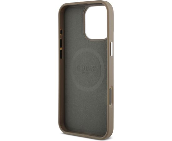 Guess PU Grained Triangle Logo MagSafe Case Защитный чехол для iPhone 16 Pro / коричневый Чехлы - альтернативные