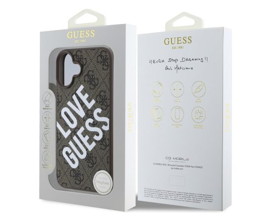 Guess PU Leather 4G Big Love Logo MagSafe Case Aizsargapvalks priekš iPhone 16 / brūns Neoriģinālie Maciņi