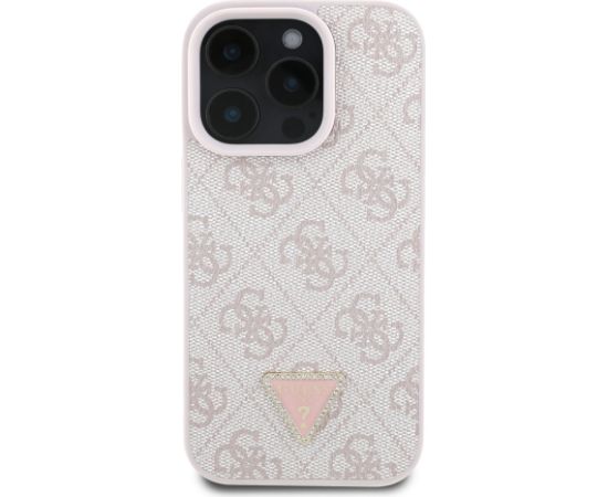 Guess PU 4G Strass Triangle Metal Logo Case Защитный чехол для iPhone 16 Pro Max / розовый Чехлы - альтернативные
