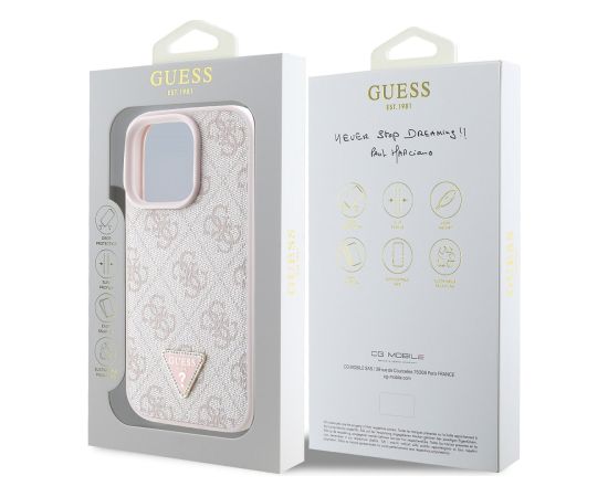 Guess PU 4G Strass Triangle Metal Logo Case Защитный чехол для iPhone 16 Pro Max / розовый Чехлы - альтернативные