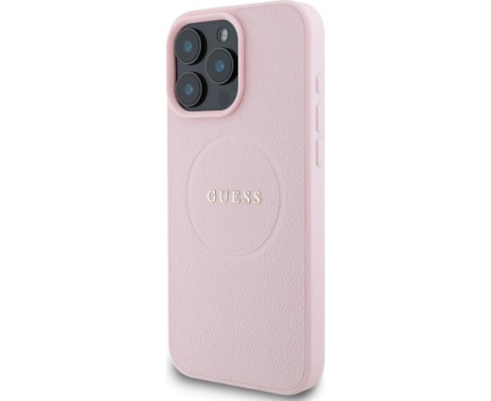 Guess PU Grained Classic Logo MagSafe Case Aizsargapvalks priekš iPhone 16 Pro / rozā Neoriģinālie Maciņi