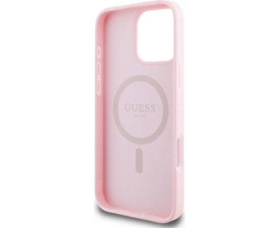 Guess PU Grained Classic Logo MagSafe Case Aizsargapvalks priekš iPhone 16 Pro / rozā Neoriģinālie Maciņi