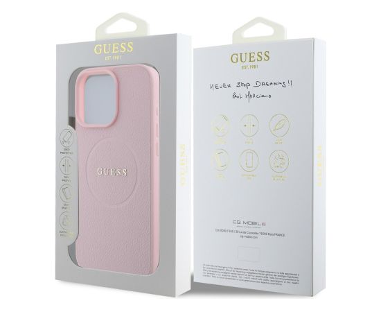 Guess PU Grained Classic Logo MagSafe Case Aizsargapvalks priekš iPhone 16 Pro / rozā Neoriģinālie Maciņi