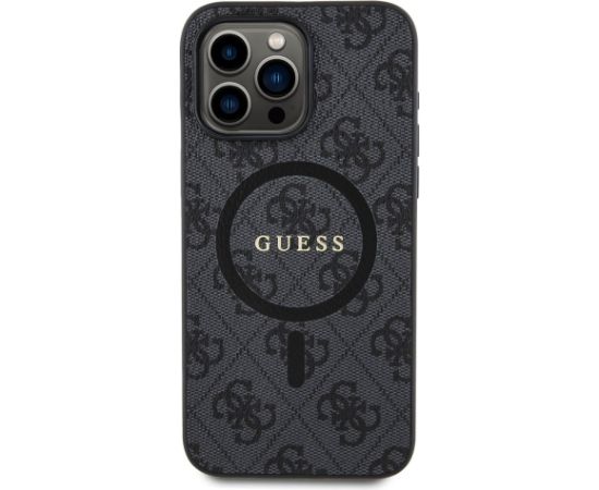 Guess PU Leather 4G Colored Ring MagSafe Case Aizsargapvalks priekš iPhone 15 Pro / melns Neoriģinālie Maciņi