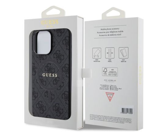 Guess PU Leather 4G Colored Ring MagSafe Case Aizsargapvalks priekš iPhone 15 Pro / melns Neoriģinālie Maciņi