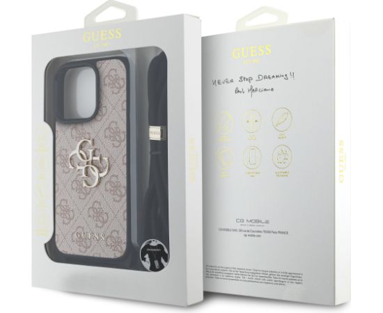 Guess PU 4G Metal Logo Crossbody Strap Case Aizsargapvalks priekš iPhone 16 Pro Max / rozā Neoriģinālie Maciņi