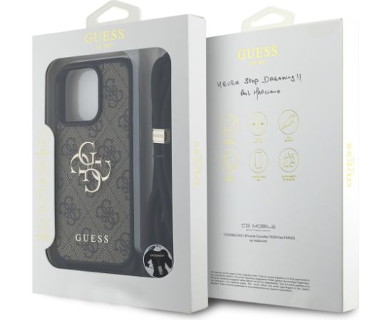 Guess PU 4G Metal Logo Crossbody Strap Case Aizsargapvalks priekš iPhone 15 Pro Max / brūns Neoriģinālie Maciņi