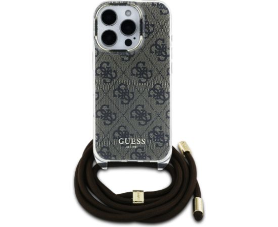 Guess IML 4G Printed Crossbody Strap Case Aizsargapvalks priekš iPhone 16 Pro / brūns Neoriģinālie Maciņi