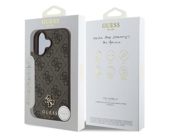 Guess PU 4G Small Metal Logo MagSafe Case Aizsargapvalks priekš iPhone 16 / brūns Neoriģinālie Maciņi