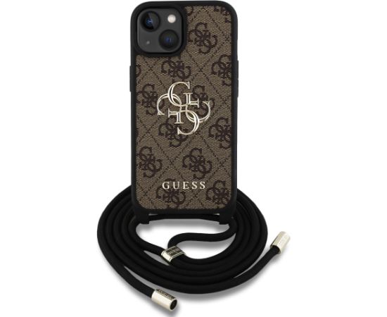 Guess PU 4G Metal Logo Crossbody Strap Case Защитный чехол для iPhone 15 / коричневый Чехлы - альтернативные