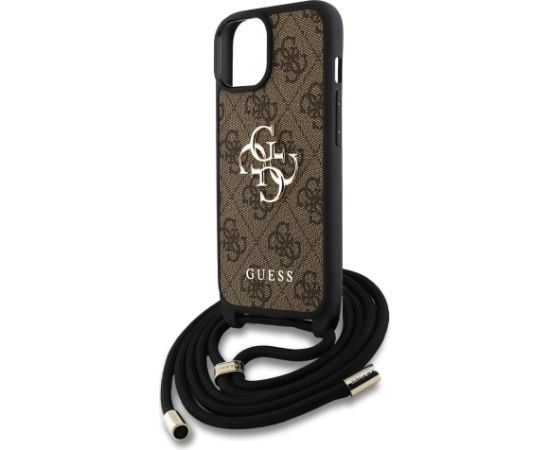 Guess PU 4G Metal Logo Crossbody Strap Case Защитный чехол для iPhone 15 / коричневый Чехлы - альтернативные