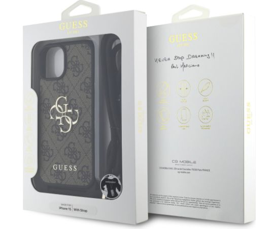 Guess PU 4G Metal Logo Crossbody Strap Case Защитный чехол для iPhone 15 / коричневый Чехлы - альтернативные