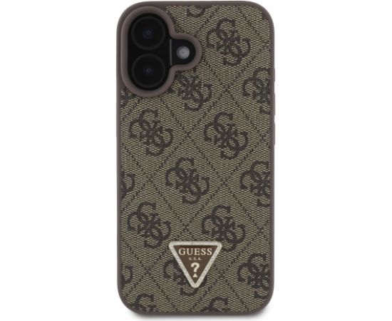 Guess PU 4G Strass Triangle Metal Logo Case + Crossbody Strap for iPhone 16 / brūns Neoriģinālie Maciņi