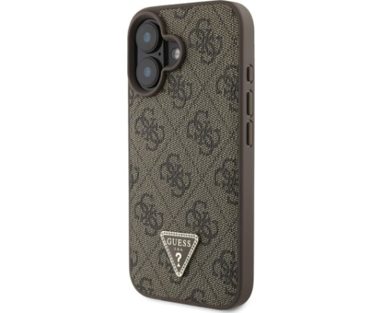 Guess PU 4G Strass Triangle Metal Logo Case + Crossbody Strap for iPhone 16 / brūns Neoriģinālie Maciņi