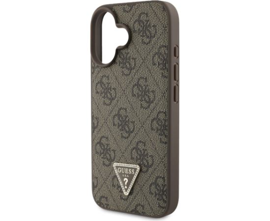 Guess PU 4G Strass Triangle Metal Logo Case + Crossbody Strap for iPhone 16 / brūns Neoriģinālie Maciņi