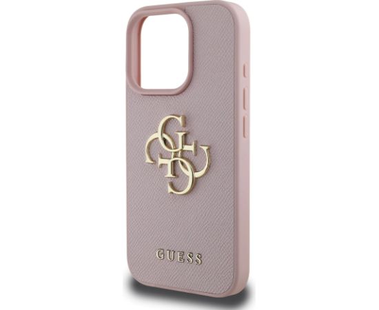 Guess PU Grained 4G Metal Logo Case Aizsargapvalks priekš iPhone 15 Pro / rozā Neoriģinālie Maciņi