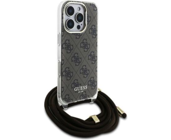 Guess IML 4G Printed Crossbody Strap Case Aizsargapvalks priekš iPhone 16 Pro Max / brūns Neoriģinālie Maciņi