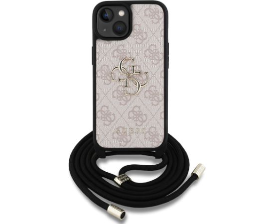 Guess PU 4G Metal Logo Crossbody Strap Case Aizsargapvalks priekš iPhone 15 / rozā Neoriģinālie Maciņi