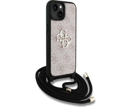 Guess PU 4G Metal Logo Crossbody Strap Case Aizsargapvalks priekš iPhone 15 / rozā Neoriģinālie Maciņi