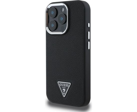 Guess PU Grained Triangle Logo MagSafe Case Aizsargapvalks priekš iPhone 16 Pro Max / melns Neoriģinālie Maciņi