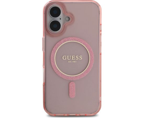 Guess IML Glitter Ring MagSafe Case Aizsargapvalks priekš iPhone 16 / rozā Neoriģinālie Maciņi