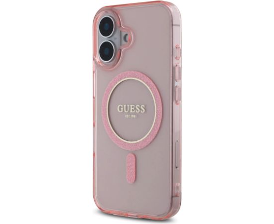 Guess IML Glitter Ring MagSafe Case Aizsargapvalks priekš iPhone 16 / rozā Neoriģinālie Maciņi