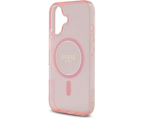 Guess IML Glitter Ring MagSafe Case Aizsargapvalks priekš iPhone 16 / rozā Neoriģinālie Maciņi