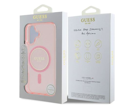 Guess IML Glitter Ring MagSafe Case Aizsargapvalks priekš iPhone 16 / rozā Neoriģinālie Maciņi