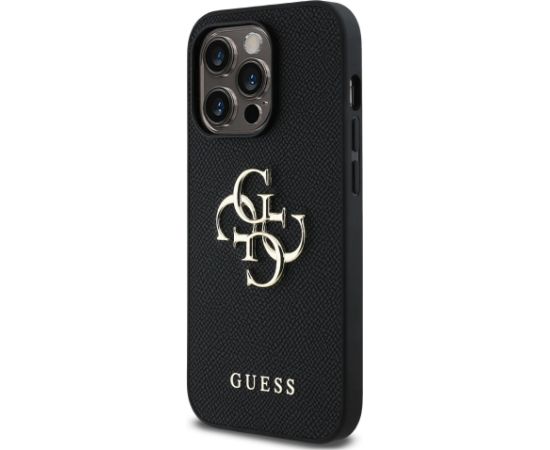 Guess PU Grained 4G Metal Logo Case Aizsargapvalks priekš iPhone 14 Pro / melns Neoriģinālie Maciņi