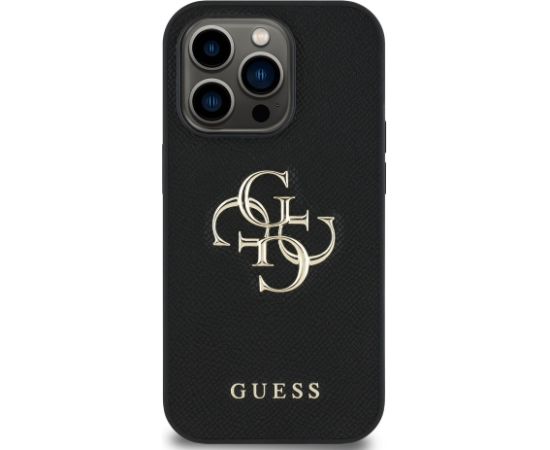 Guess PU Grained 4G Metal Logo Case Aizsargapvalks priekš iPhone 14 Pro / melns Neoriģinālie Maciņi