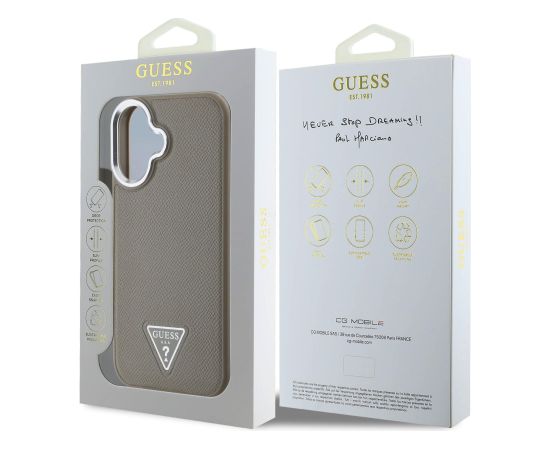 Guess PU Grained Triangle Logo MagSafe Case Aizsargapvalks priekš iPhone 16 / brūns Neoriģinālie Maciņi