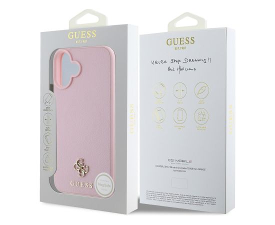 Guess PU Grained 4G Small Metal Logo MagSafe Case Aizsargapvalks priekš iPhone 16 Plus / rozā Neoriģinālie Maciņi