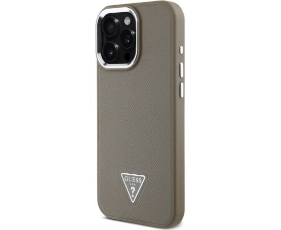 Guess PU Grained Triangle Logo MagSafe Case Aizsargapvalks priekš iPhone 16 Pro Max / brūns Neoriģinālie Maciņi