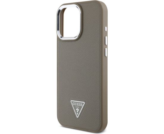 Guess PU Grained Triangle Logo MagSafe Case Aizsargapvalks priekš iPhone 16 Pro Max / brūns Neoriģinālie Maciņi