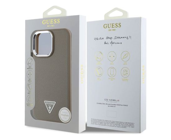 Guess PU Grained Triangle Logo MagSafe Case Aizsargapvalks priekš iPhone 16 Pro Max / brūns Neoriģinālie Maciņi