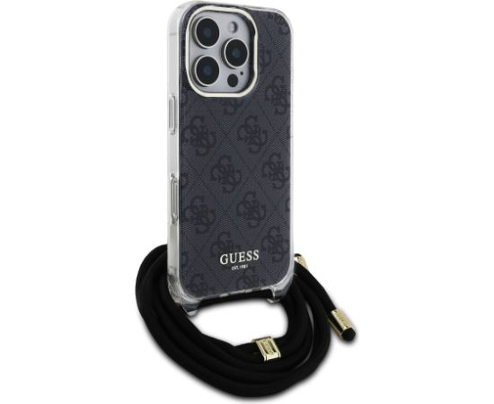 Guess IML 4G Printed Crossbody Strap Case Aizsargapvalks priekš iPhone 16 Pro Max / melns Neoriģinālie Maciņi