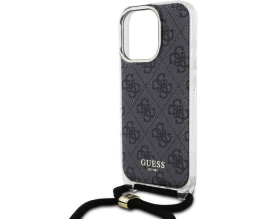 Guess IML 4G Printed Crossbody Strap Case Aizsargapvalks priekš iPhone 16 Pro Max / melns Neoriģinālie Maciņi