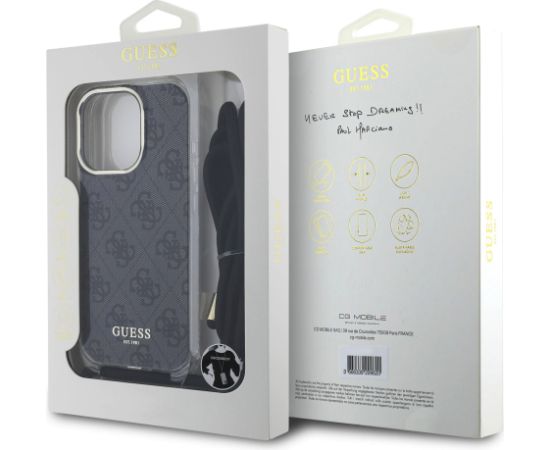 Guess IML 4G Printed Crossbody Strap Case Aizsargapvalks priekš iPhone 16 Pro Max / melns Neoriģinālie Maciņi