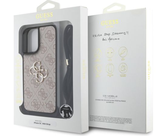 Guess PU 4G Metal Logo Crossbody Strap Case Защитный чехол для iPhone 16 / розовый Чехлы - альтернативные