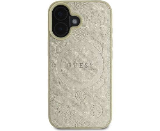 Guess Saffiano Peony Stamp MagSafe Case Aizsargapvalks priekš iPhone 16 / zelts Neoriģinālie Maciņi