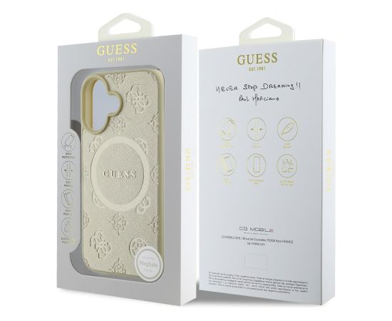 Guess Saffiano Peony Stamp MagSafe Case Aizsargapvalks priekš iPhone 16 / zelts Neoriģinālie Maciņi