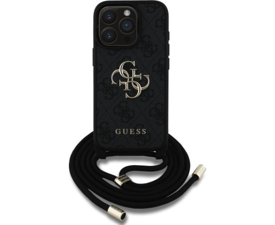 Guess PU 4G Metal Logo Crossbody Strap Case Aizsargapvalks priekš iPhone 15 Pro Max / melns Neoriģinālie Maciņi