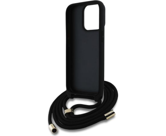 Guess PU 4G Metal Logo Crossbody Strap Case Aizsargapvalks priekš iPhone 15 Pro Max / melns Neoriģinālie Maciņi