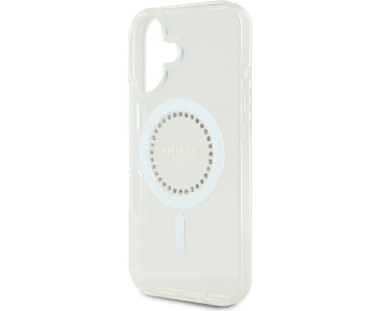 Guess IML Rhinestones Ring MagSafe Case Aizsargapvalks priekš iPhone 16 / balts Neoriģinālie Maciņi