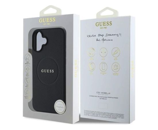 Guess PU Grained Classic Logo MagSafe Case Aizsargapvalks priekš iPhone 16 / melns Neoriģinālie Maciņi