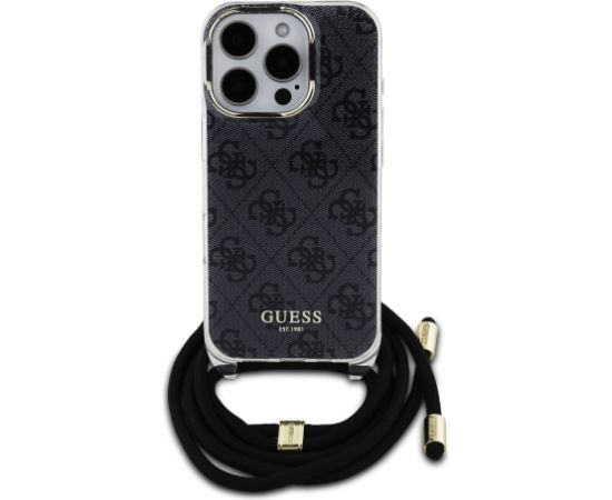 Guess IML 4G Printed Crossbody Strap Case Aizsargapvalks priekš iPhone 16 Pro / melns Neoriģinālie Maciņi